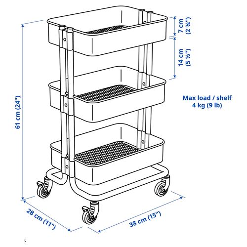 IKEA - RASKOG, servis arabası, bej, 28x38x61 cm