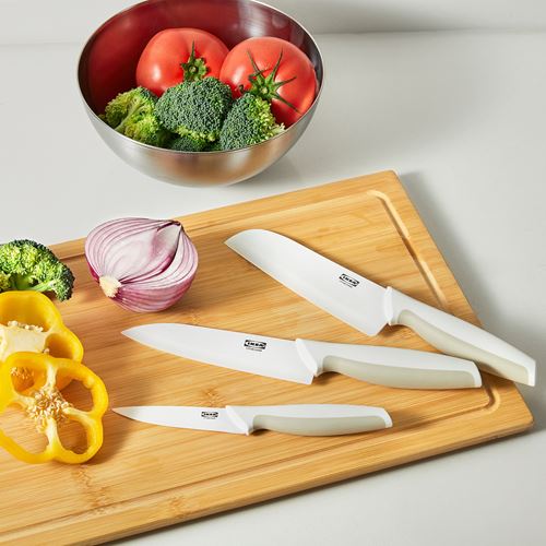 IKEA - HACKIG, knife set, ceramic white-beige