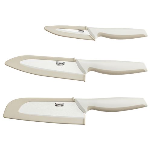 IKEA - HACKIG, knife set, ceramic white-beige