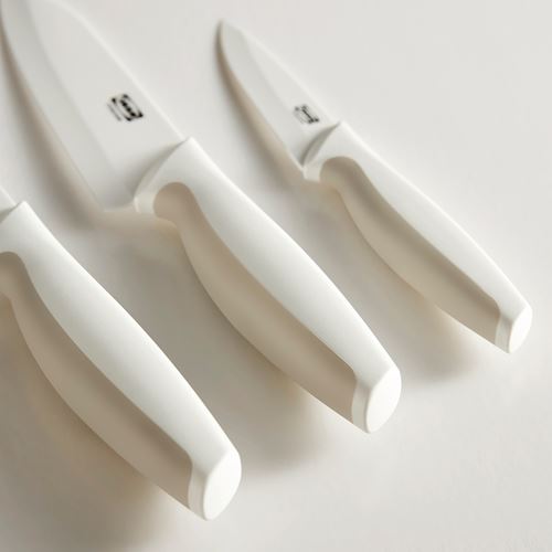 IKEA - HACKIG, knife set, ceramic white-beige