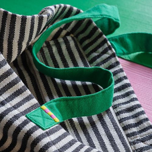 IKEA - MAVINN, storage bag, green-white-black handwoven