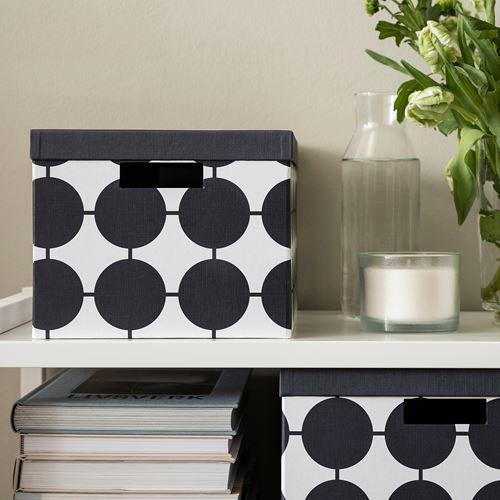 IKEA - TJENA, box with lid, black-white, 25x35x20 cm