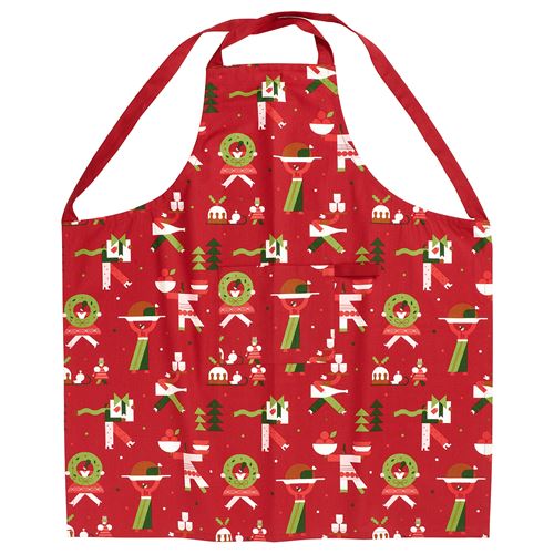 IKEA - VINTERFINT, apron for kitchen, Christmas pattern red, 85x89 cm