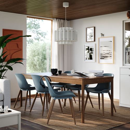 IKEA - TONSTAD/GRÖNSTA, yemek masası takımı, kahverengi/meşe kaplama-gri/turkuaz, 6 sandalyeli