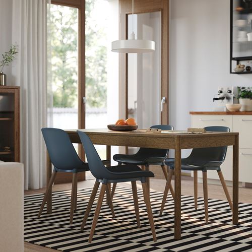 IKEA - TONSTAD/GRÖNSTA, mutfak masası takımı, kahverengi/meşe kaplama-gri/turkuaz, 4 sandalyeli