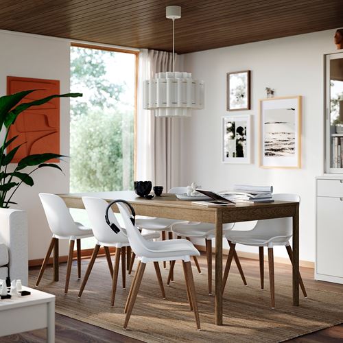 IKEA - TONSTAD/GRÖNSTA, yemek masası takımı, kahverengi/meşe kaplama-beyaz, 6 sandalyeli