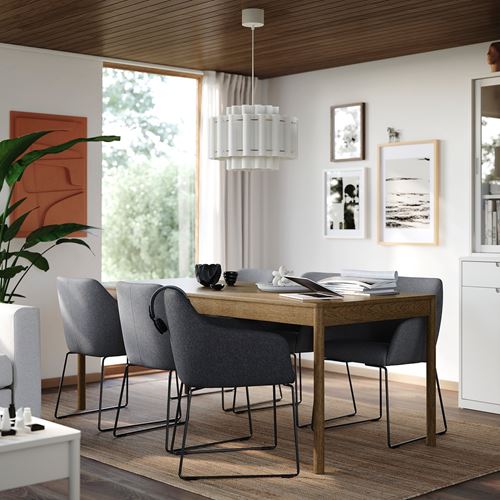IKEA - TONSTAD/TOSSBERG, yemek masası takımı, kahverengi/meşe kaplama-Gunnared koyu gri/siyah, 6 sandalyeli