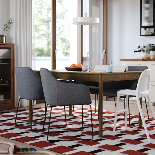 IKEA - TONSTAD/TOSSBERG, yemek masası takımı, kahverengi/meşe kaplama-Gunnared koyu gri/siyah, 4 sandalyeli