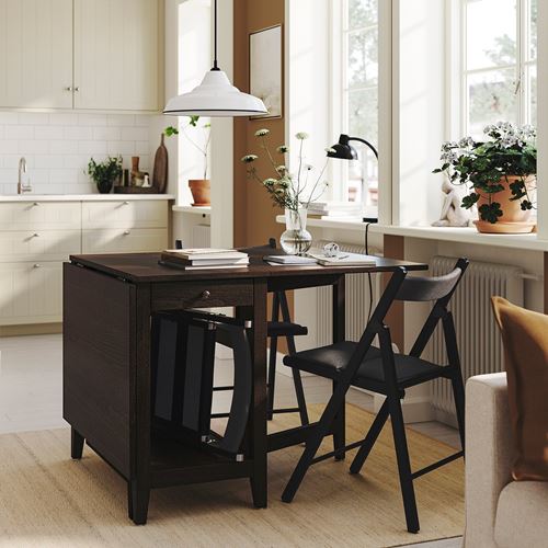 IKEA - NASINGE/FRÖSVI, mutfak masası takımı, kahverengi/kayın kaplama-Knisa koyu gri/black, 2 sandalyeli