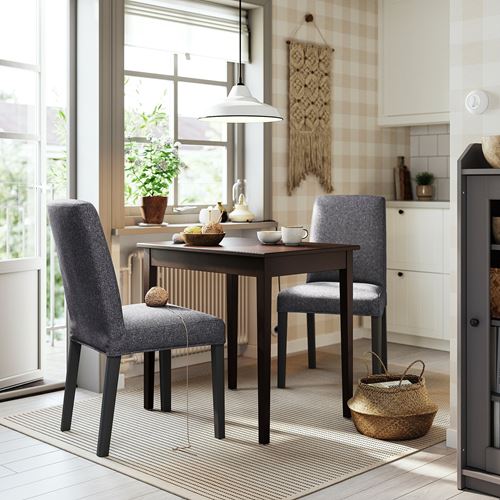 IKEA - NASINGE/BERGMUND, mutfak masası takımı, koyu kahve/kayın kaplama-Gunnared orta gri/siyah, 2 sandalyeli