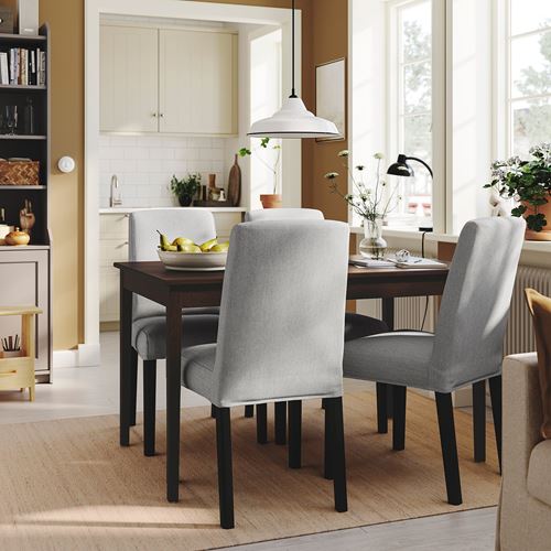 IKEA - NASINGE/BERGMUND, kitchen table set, dark brown/stained beech veener-Orrsta light grey/black, 4 chairs