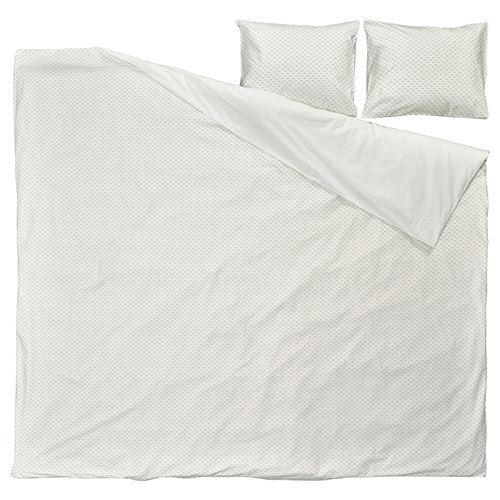 IKEA - BANDKNIPPE, double quilt cover and 2 pillowcases, white/green, 240x220/50x60 cm