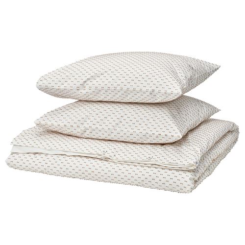IKEA - BANDKNIPPE, double quilt cover and 2 pillowcases, white-beige, 240x220/50x60 cm