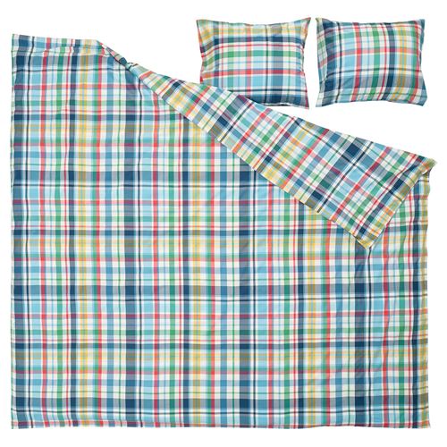 IKEA - HÖSTGENTIANA, double quilt cover and 2 pillowcases, multicolour, 240x220/50x60 cm
