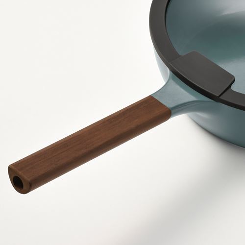 IKEA - KLIPPFISK, pot with lid, non-stick coating-wood-grey turquoise, 24 cm