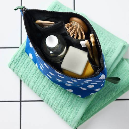 IKEA - SKOGSSALLAT, makyaj çantası, mavi-beyaz-noktalı