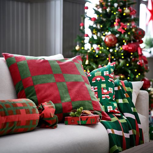 IKEA - VINTERFINT, lace pillow cover, red-green, 65x65 cm