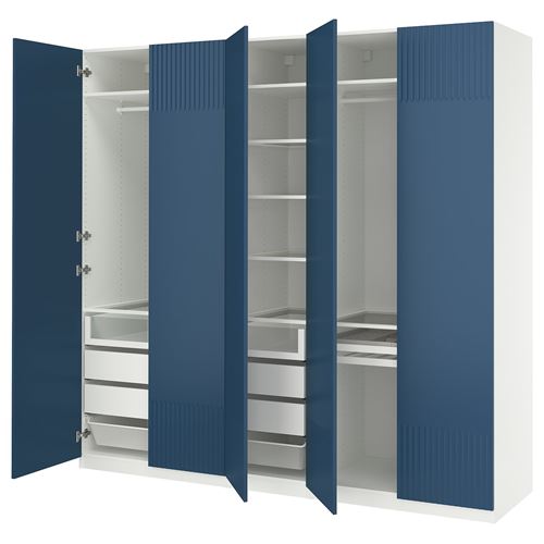IKEA - PAX/FYRUDDEN, PAX gardırop, beyaz-mavi, 250x60x236 cm