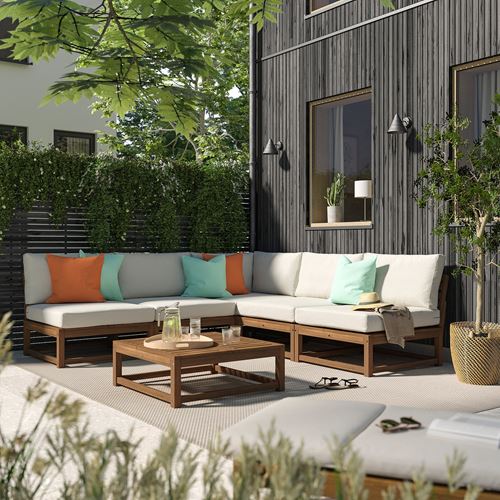 IKEA - NAMMARÖ, garden corner sofa set, light brown, 254 cm