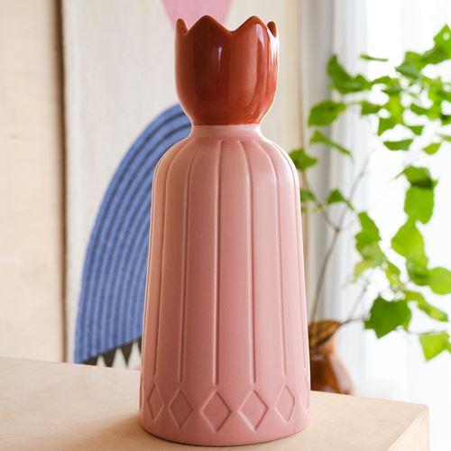 IKEA - OMMJANGE, şamdan, pembe-turuncu, 20 cm