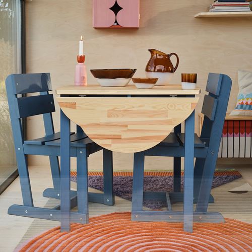IKEA - OMMJANGE, katlanır mutfak masası, çam-mavi, 2-4 kişilik