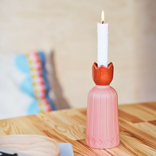 IKEA - OMMJANGE, şamdan, pembe-turuncu, 20 cm