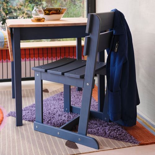 IKEA - OMMJANGE, wooden chair, blue