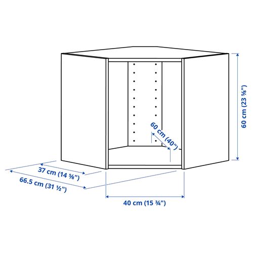 IKEA - METOD, corner wall cabinet frame, white, 68x37x60 cm