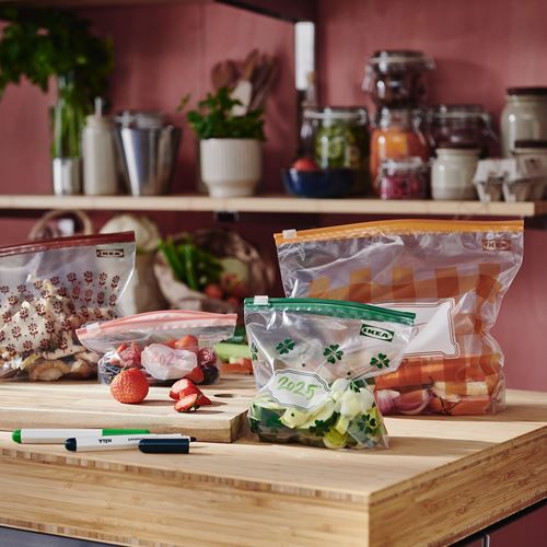IKEA - KÖSSEBAR, kilitlenebilir buzdolabı poşeti, karışık desenler