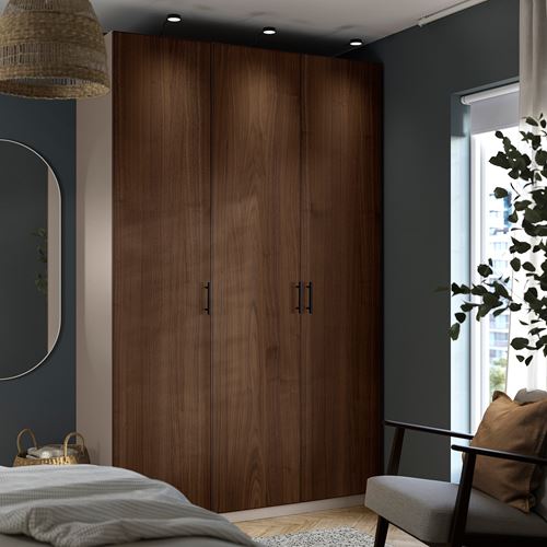 IKEA - PAX/BJÖRNESKOGEN, PAX gardırop, gri-bej-ceviz kaplama, 150x58x236 cm