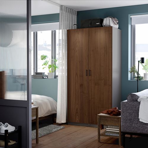 IKEA - PAX/BJÖRNESKOGEN, PAX wardrobe, dark grey-walnut veneer, 100x60x201 cm