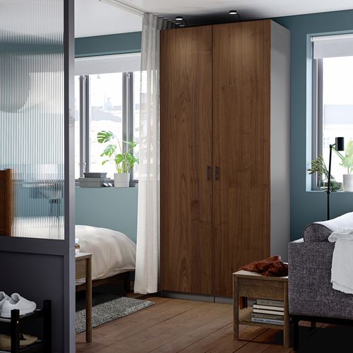 IKEA - PAX/BJÖRNESKOGEN, PAX gardırop, koyu gri-ceviz kaplama, 100x60x236 cm