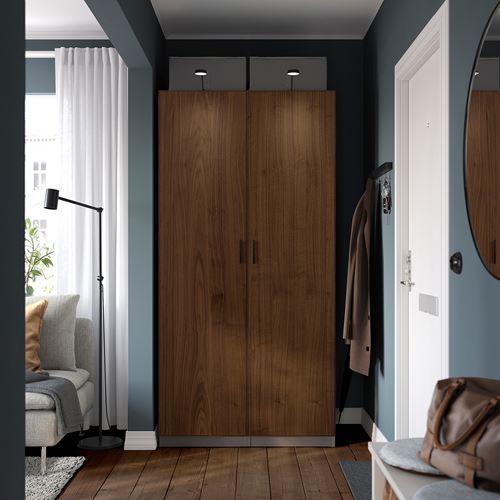 IKEA - PAX/BJÖRNESKOGEN, PAX wardrobe, dark grey-walnut veneer, 100x60x201 cm