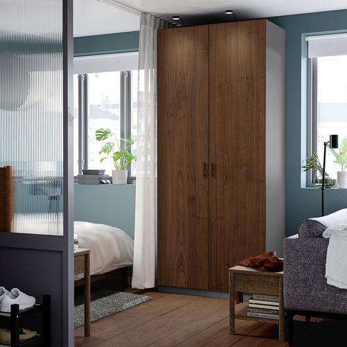 IKEA - PAX/BJÖRNESKOGEN, PAX gardırop, koyu gri-ceviz kaplama, 100x60x236 cm