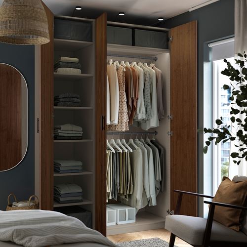 IKEA - PAX/BJÖRNESKOGEN, PAX gardırop, gri-bej-ceviz kaplama, 150x58x236 cm