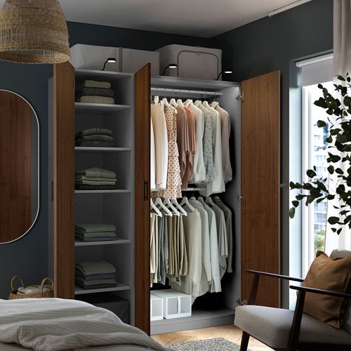 IKEA - PAX/BJÖRNESKOGEN, PAX wardrobe, dark grey-walnut veneer, 150x58x201 cm