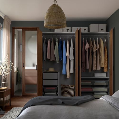 IKEA - PAX/BJÖRNESKOGEN, PAX wardrobe, dark grey-walnut veneer, 200x66x201 cm