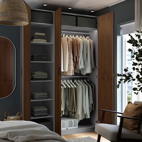 IKEA - PAX/BJÖRNESKOGEN, PAX gardırop, koyu gri-ceviz kaplama, 150x58x236 cm