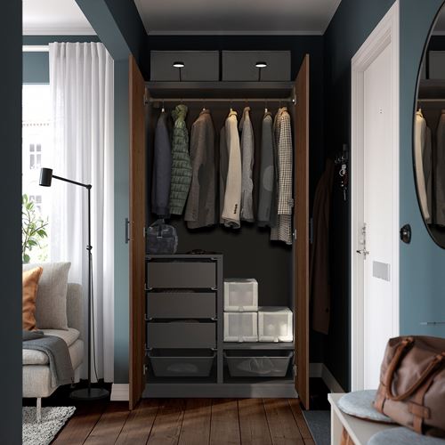 IKEA - PAX/BJÖRNESKOGEN, PAX wardrobe, dark grey-walnut veneer, 100x60x201 cm