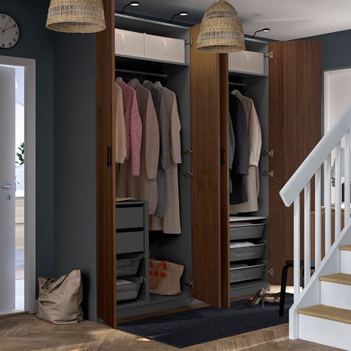 IKEA - PAX/BJÖRNESKOGEN, PAX gardırop, koyu gri-ceviz kaplama, 200x66x236 cm