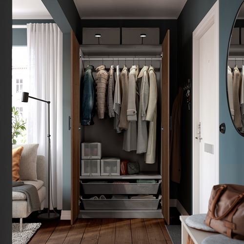 IKEA - PAX/BJÖRNESKOGEN, PAX wardrobe, dark grey-walnut veneer, 100x60x201 cm
