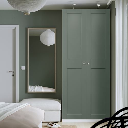 IKEA - PAX/GRIMO, PAX wardrobe, white/grey/green, 100x60x236 cm