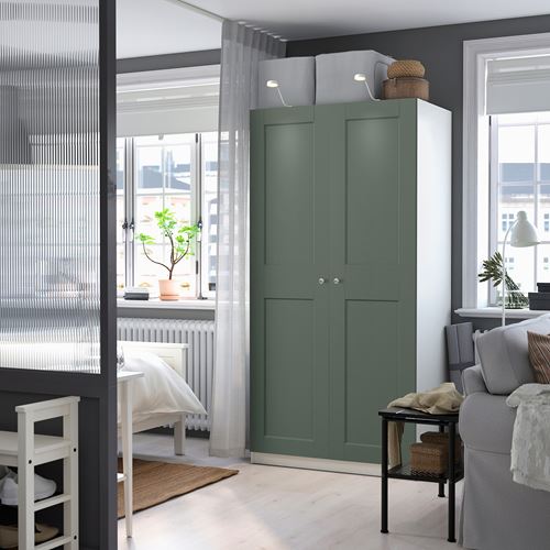 IKEA - PAX/GRIMO, PAX gardırop, beyaz-gri-yeşil, 100x60x201 cm