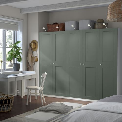 IKEA - PAX/GRIMO, PAX gardırop, beyaz-gri-yeşil, 250x60x201 cm