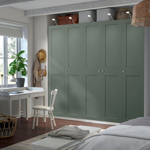 IKEA - PAX/GRIMO, PAX gardırop, beyaz-gri-yeşil, 250x60x236 cm