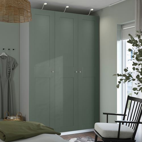 IKEA - PAX/GRIMO, PAX gardırop, beyaz-gri-yeşil, 150x60x236 cm