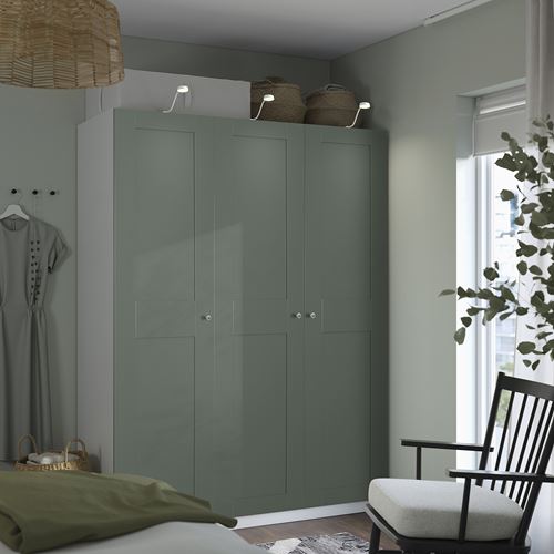 IKEA - PAX/GRIMO, PAX gardırop, beyaz-gri-yeşil, 150x60x201 cm