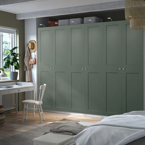 IKEA - PAX/GRIMO, PAX gardırop, beyaz-gri-yeşil, 300x60x236 cm