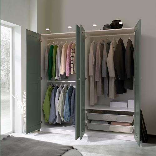 IKEA - PAX/GRIMO, PAX gardırop, beyaz-gri-yeşil, 200x60x201 cm