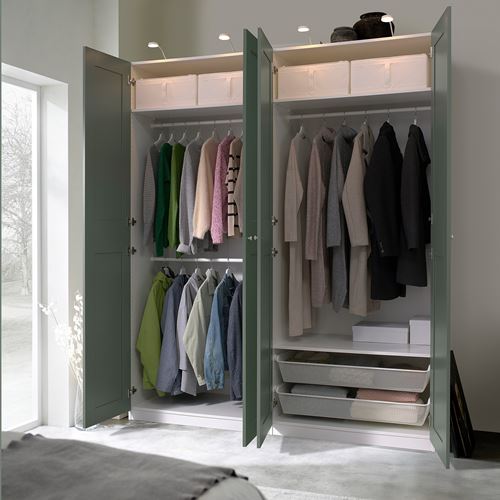 IKEA - PAX/GRIMO, PAX gardırop, beyaz-gri-yeşil, 200x60x236 cm